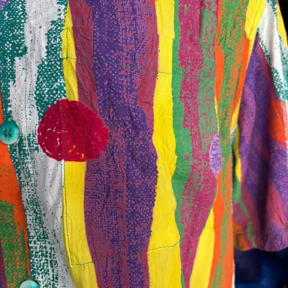 Vintage 90s Jams World Crinkle Shirt Small Multicolor Striped Polka Dot Retro - Picture 9 of 11